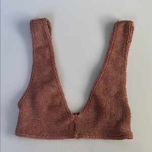 ASOS DESIGN v front crinkle crop bikini top in rose mink One Size